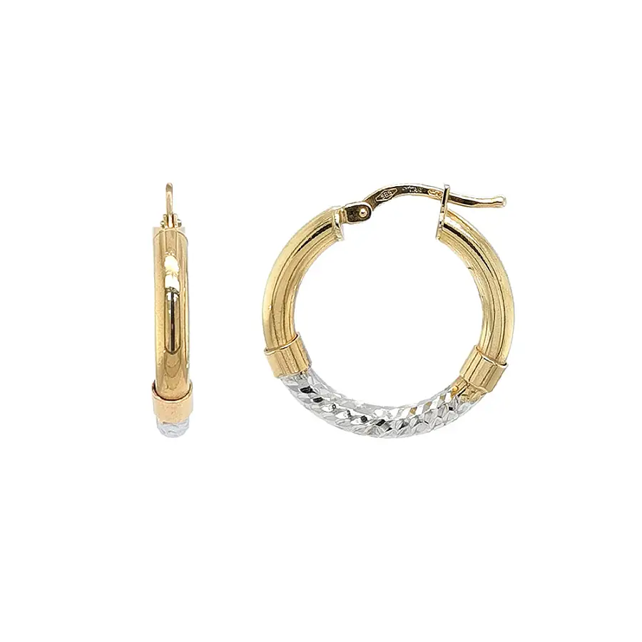 Elegantní Zlaté Náušnice s Kontrastem Žlutého a Bílého Zlata