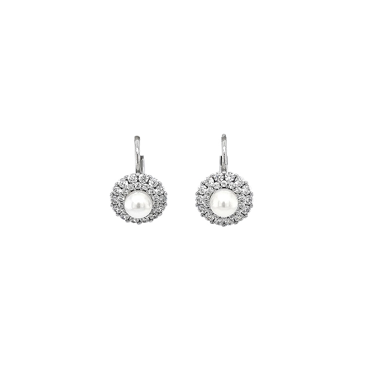 White Gold Pearl Earrings
