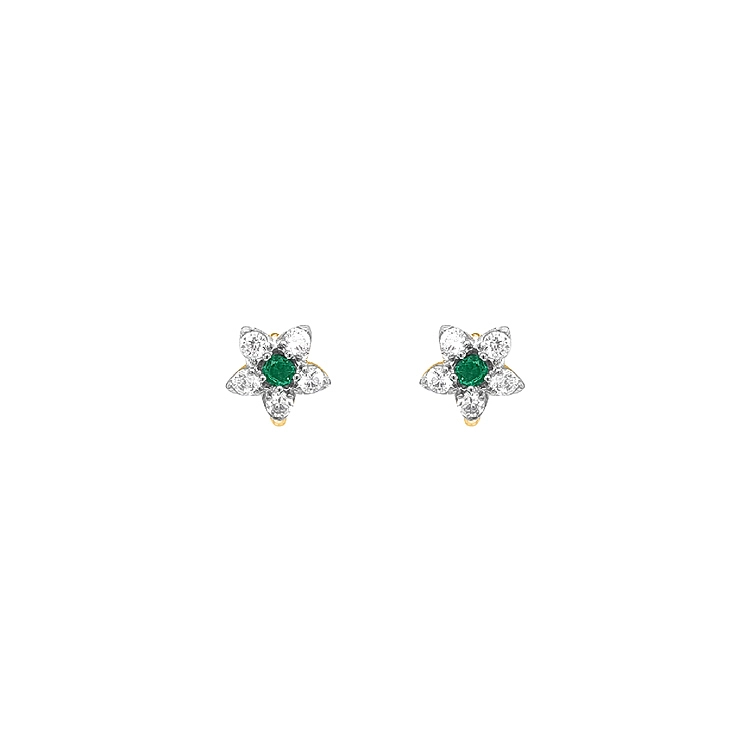 Gold Earrings Flowers with Zircons