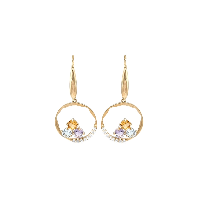Gold dangle earrings with Zircons