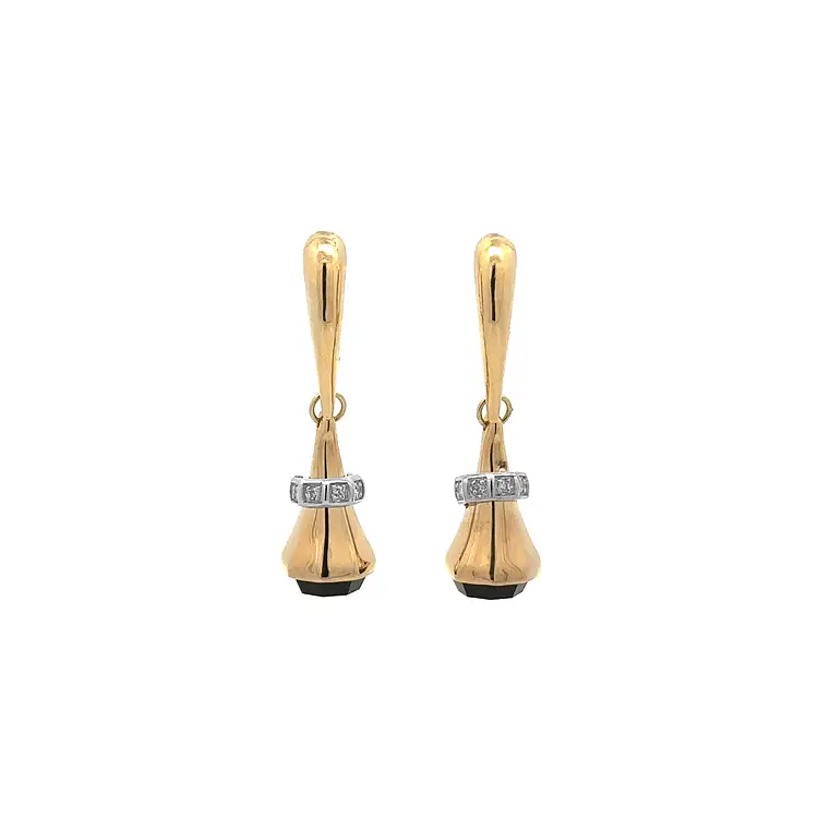 Zlaté Visací Náušnice s Černým Kamenem