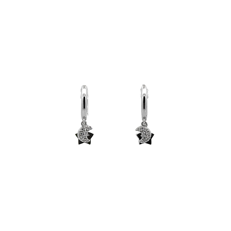 Earrings Crescents and Stars in White Gold