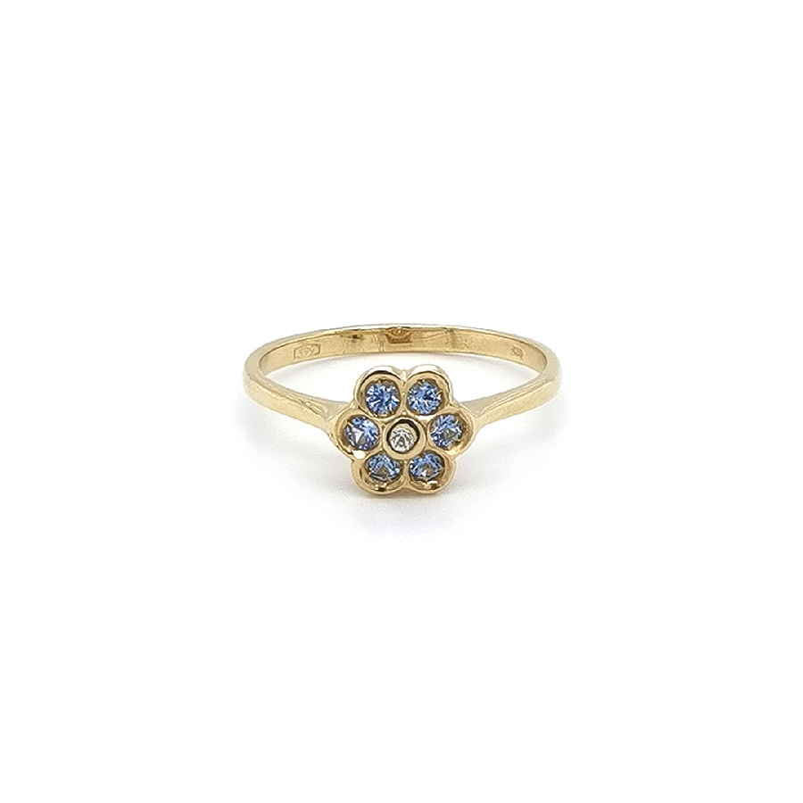Gold Ring Flower with Blue Topaz