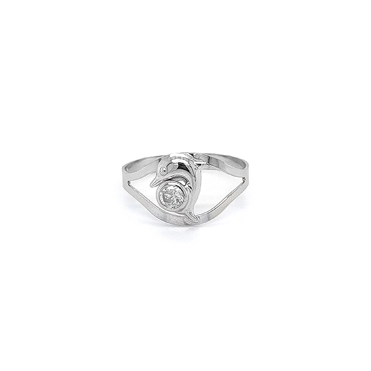Dolphin Ring with White Gold Zircon