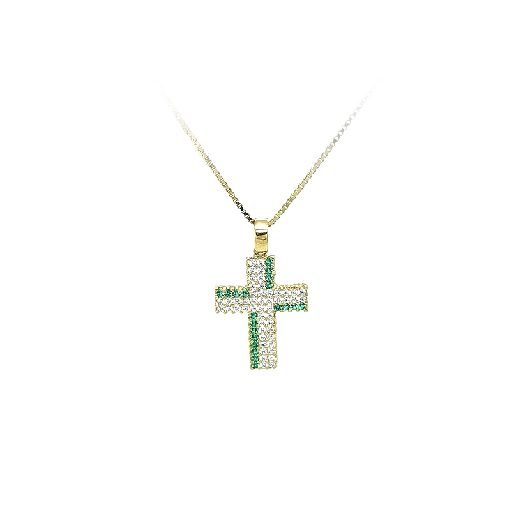 Gold Pendant Cross with Zircons