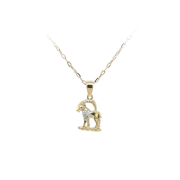 Gold Pendant Sign of the Capricorn with Zircons