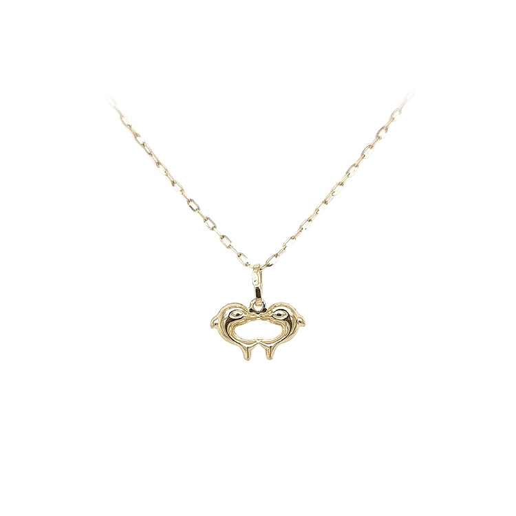 Gold Pendant Heart with Dolphins