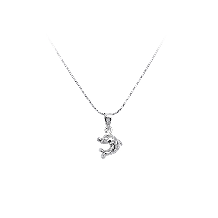 Pendant Dolphin with White Gold Zircons