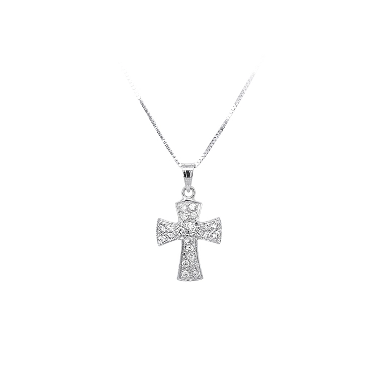 Pendant Cross with White Gold Zircons