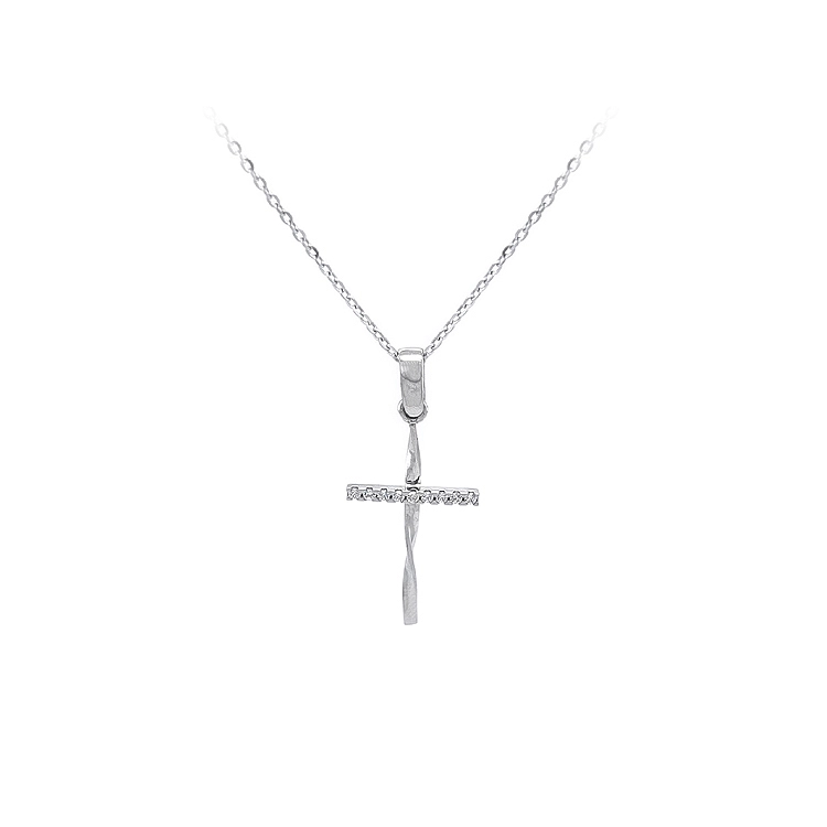Gold Pendant Cross with Zircons