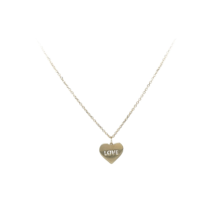 Gold Heart Necklace with Love Inscription