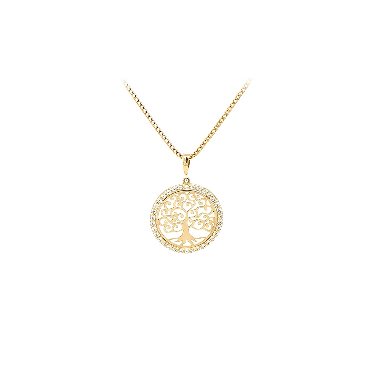 Gold Pendant Tree of Life with Zircons