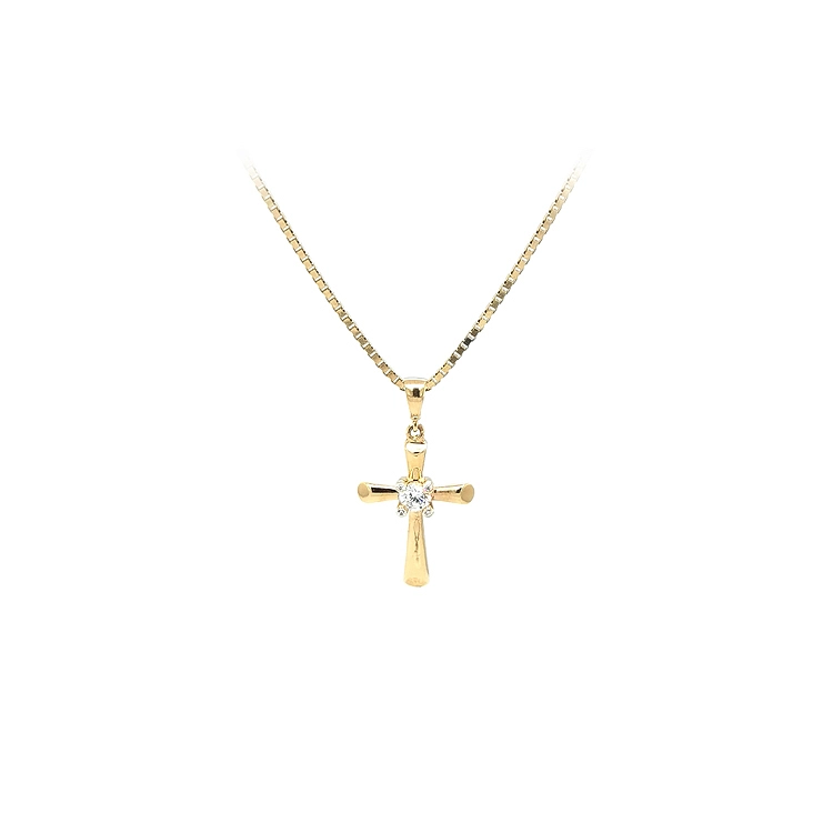 Gold Pendant Cross with Zircon
