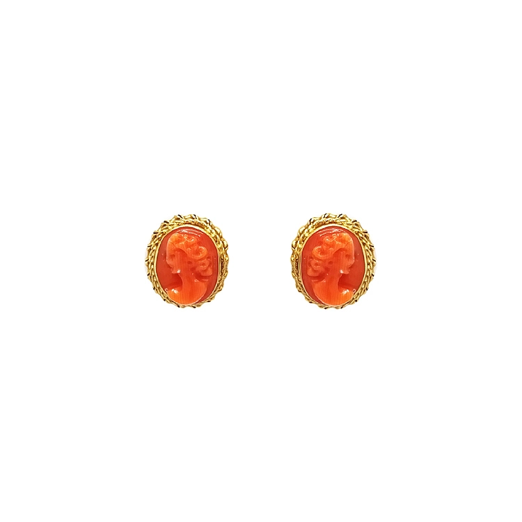 Золотые серьги Коралловая камея