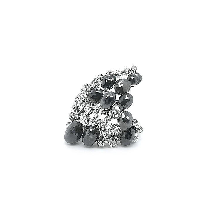 Gold Ring with Grey and White Diamonds