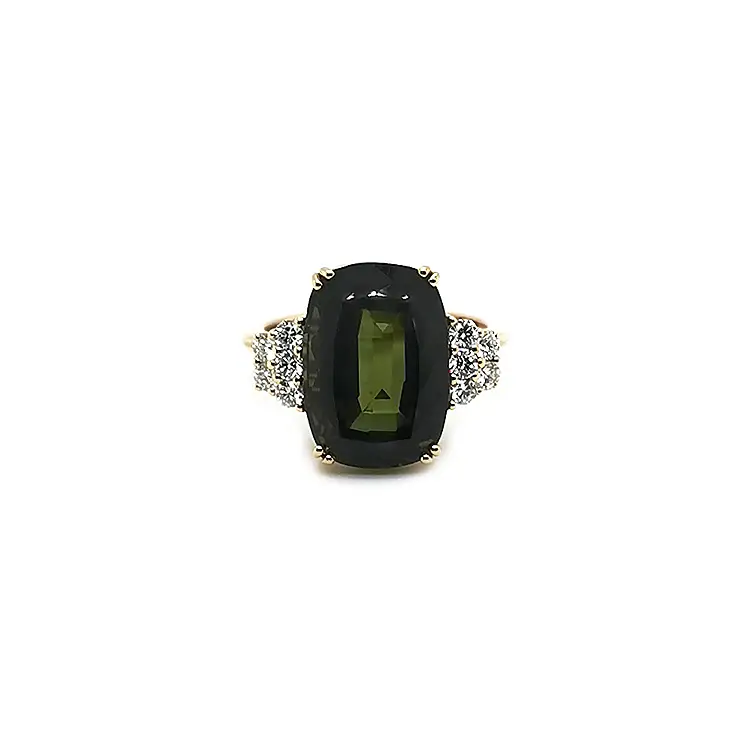Zlatý Prsten se Zeleným Turmalínem a Diamanty