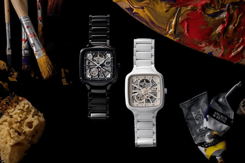 Keramické hodinky s diamanty Rado True Square Open Heart