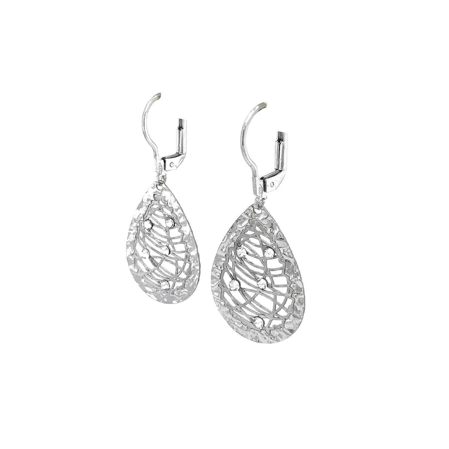 Visací náušnice z bílého zlata ve tvaru kapky se zirkony