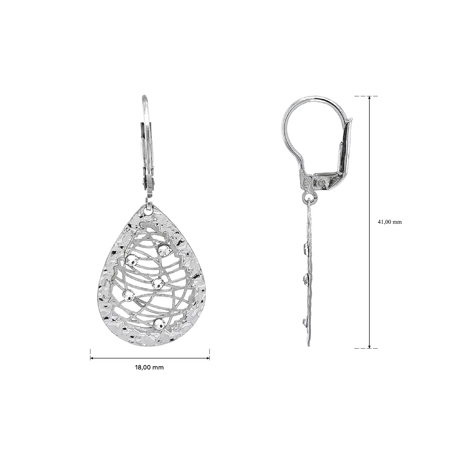 Visací náušnice z bílého zlata ve tvaru kapky se zirkony