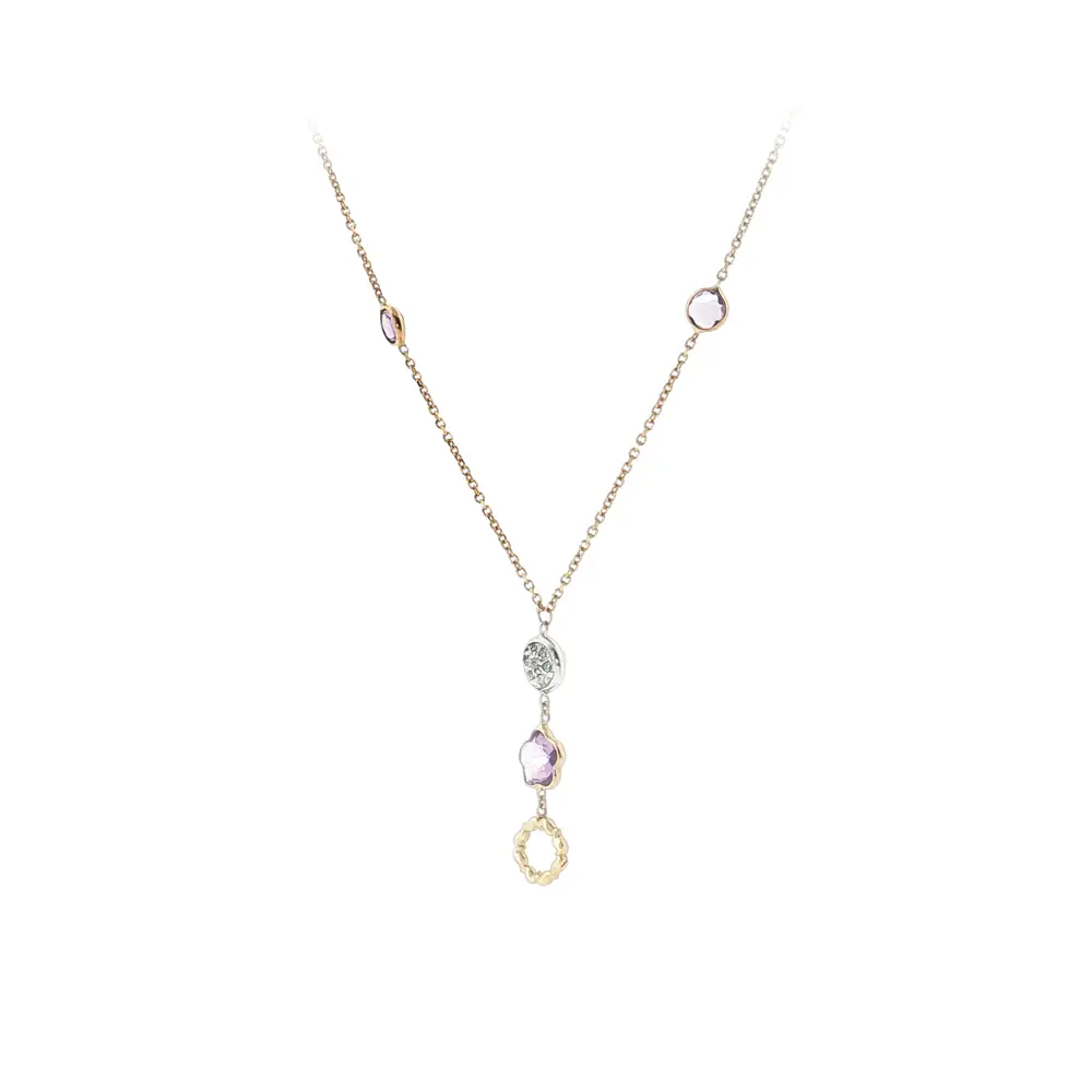 Náhrdelník ze 14kt zlata s fialovým kamenem a zirkony