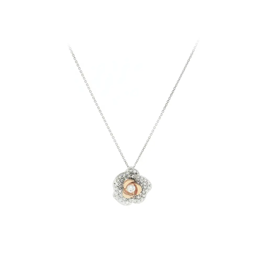 Elegantní náhrdelník z bílého zlata s květinovým přívěskem a zirkony
