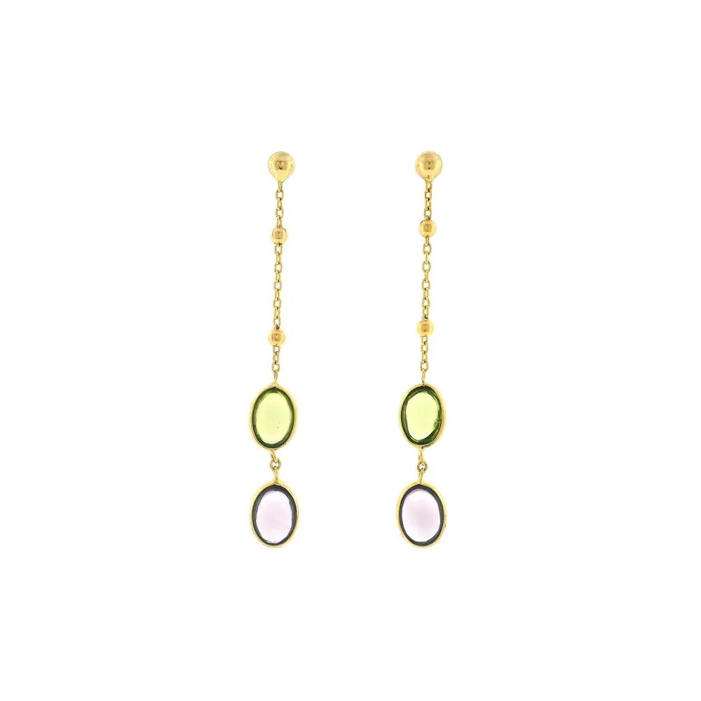 Zlaté visací náušnice s barevnými kameny