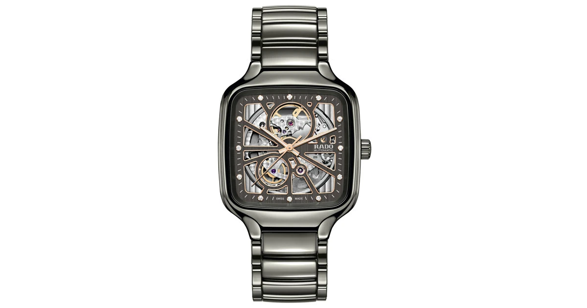 Keramické hodinky s diamanty Rado True Square Open Heart